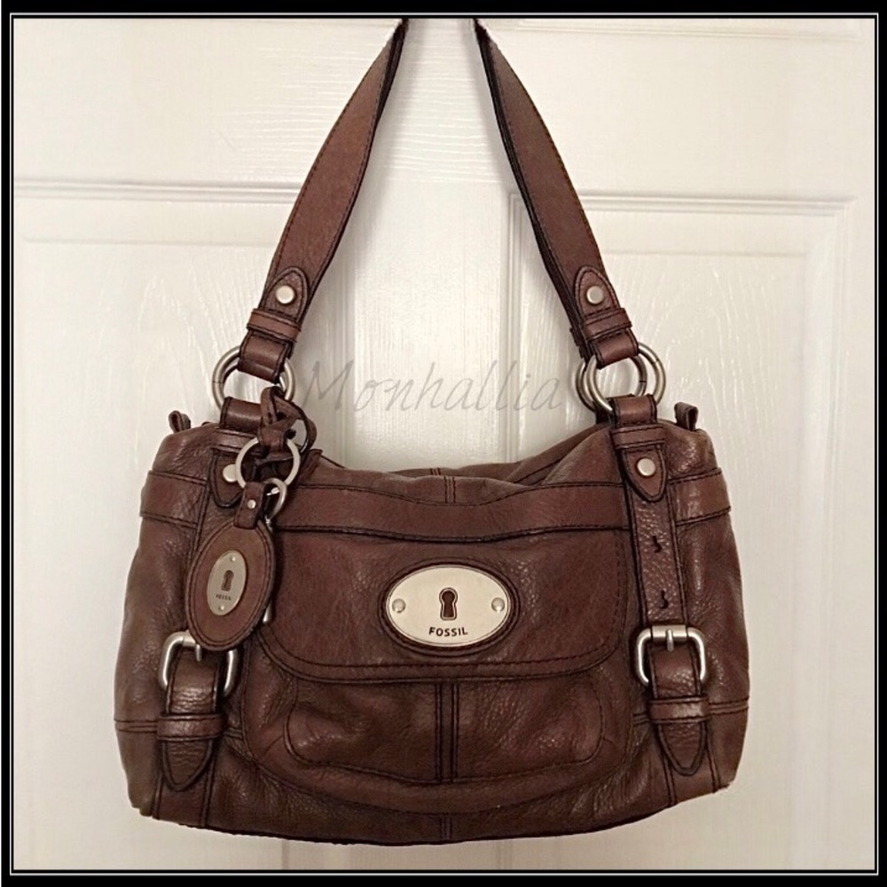 Fossil Maddox Brown Leather Shoulder Bag Purse